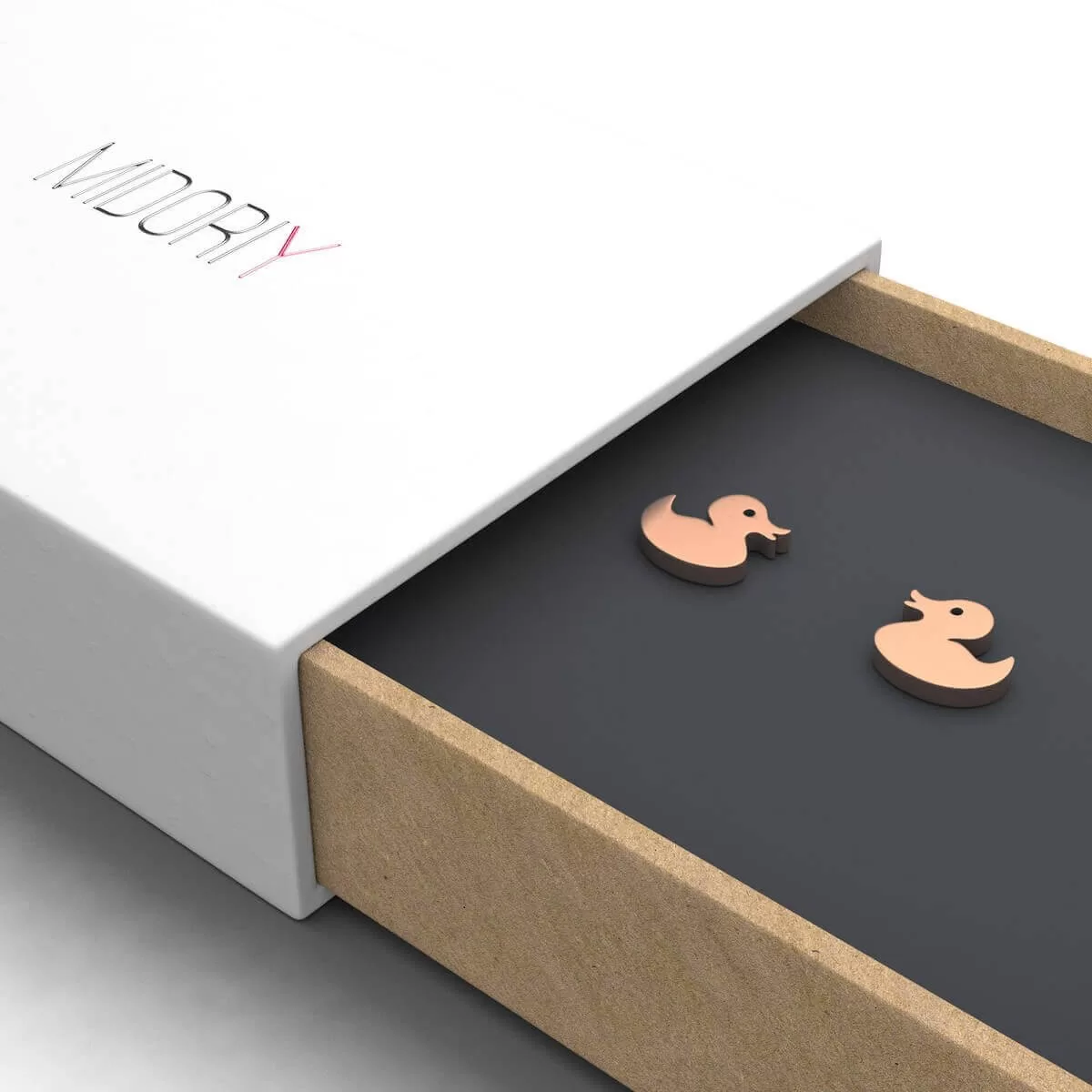 Stainless Steel Duck Earrings Rose Gold Box 3/4 View