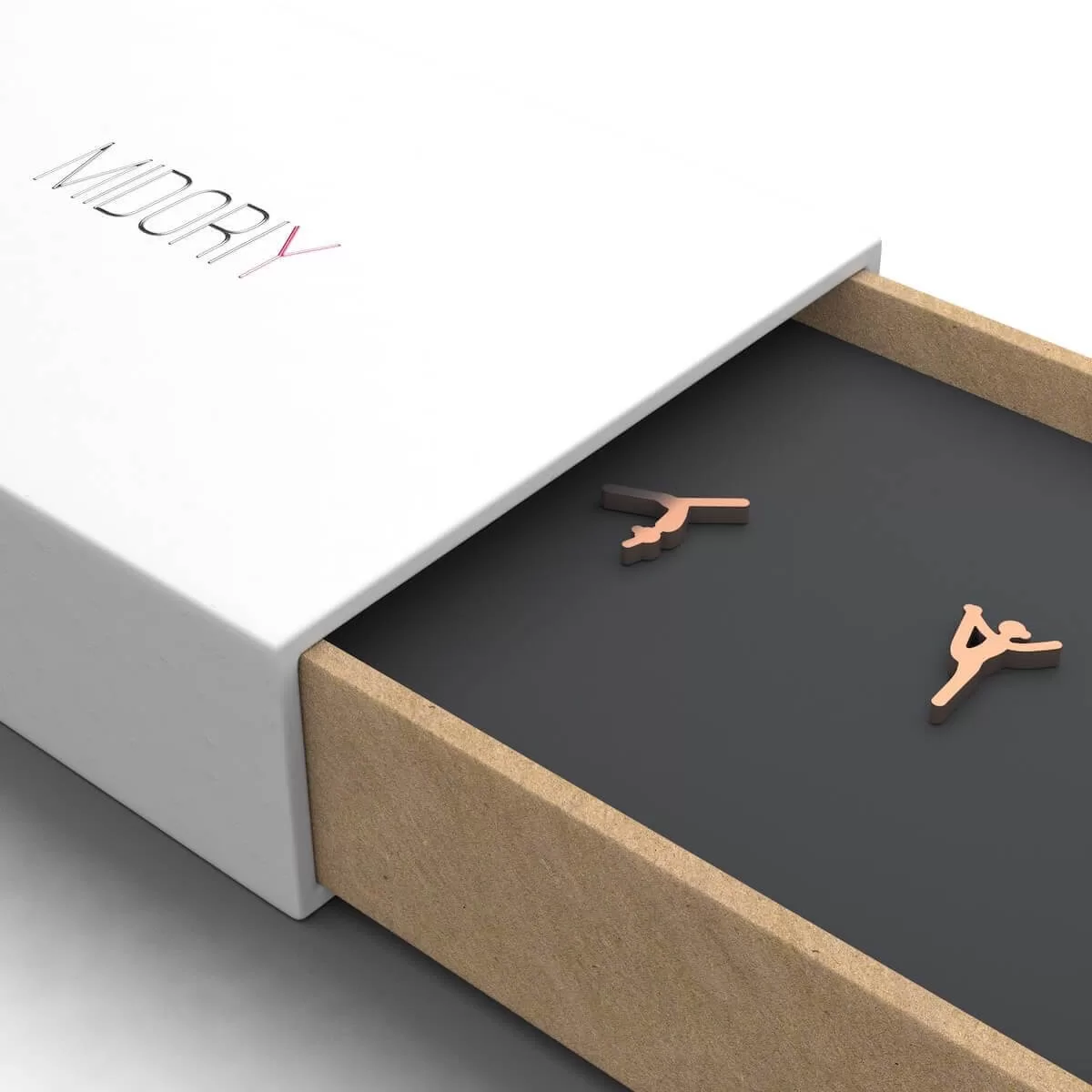 Stainless Steel Gymnast Earrings Rose Gold Box 3/4 View