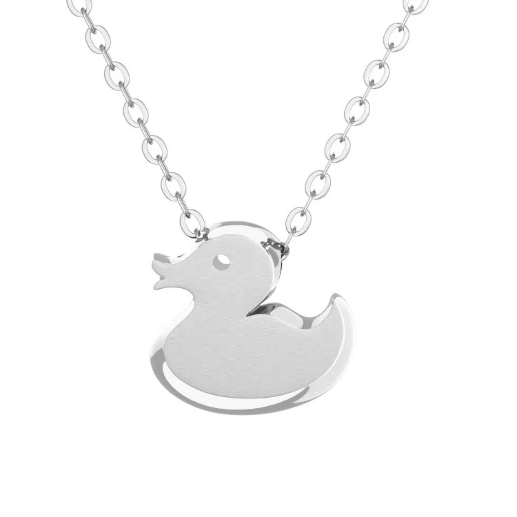 Duck Pendant Necklace Silver