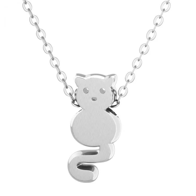 Cat Pendant Necklace Silver