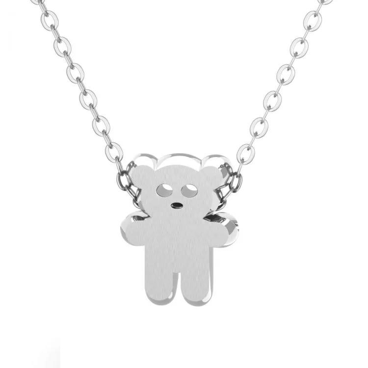 Teddy Bear Pendant Necklace Silver